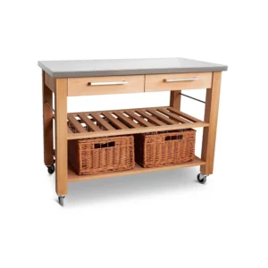 Butler Keukentrolley M 1200 RVS Bovenblad Beukenhout 120x60x90 cm Met Manden SKU 30105200