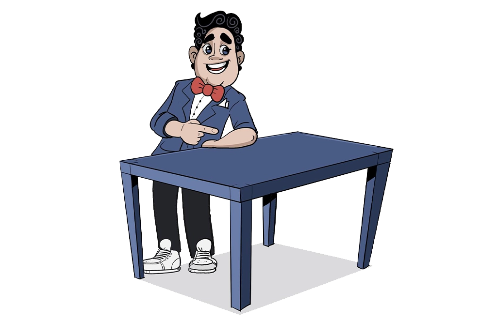 Gusteur aan de blauwe tafel
